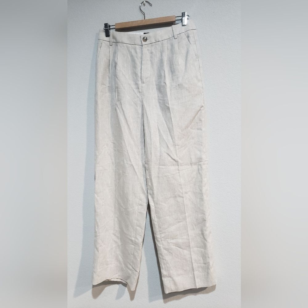 Banana Republic Beige 100% Linen Staright Leg Pants Size 6 Pleated
